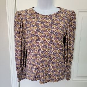 Nation Ltd Loren Floral Puff Smocked Cuff Sleeve Top Muted Colors Mauve Size XS